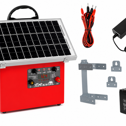 Solar Electric Fence Charger with 0.5 Joule Power & Built-In Battery – 20 Mile Coverage
