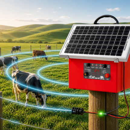 Solar Electric Fence Charger with 0.5 Joule Power & Built-In Battery – 20 Mile Coverage