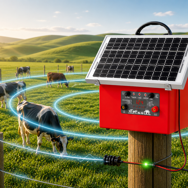Solar Electric Fence Charger with 0.5 Joule Power & Built-In Battery – 20 Mile Coverage