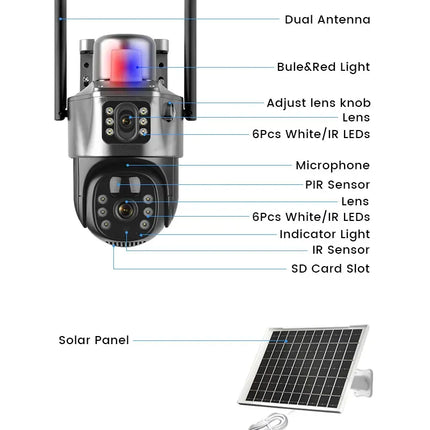 4K Wireless Solar Security Camera with Dual Lens & Night Vision
