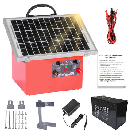 Solar Electric Fence Charger with 0.5 Joule Power & Built-In Battery – 20 Mile Coverage